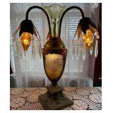 Art Nouveau reverse painting on glass lamp