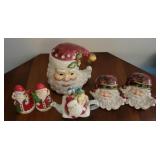 Box of Santa salt and pepper and a canister