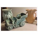 3pcs pottery - McCoy? - car & vases