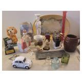 Box misc - Snoopy, music box, religious planter,