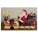Cookie jar 3 section set. Santa with sleigh and