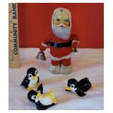 3 Norcrest Japan penguins & wind up Santa
