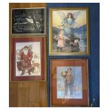 4 piece art - Santa, Cabin, brothers, angel