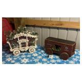 Tub of wooden Christmas wagons