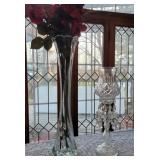 cut glass candelabra with prisms & tall glass
