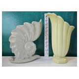 2 Green pottery vases - Abingdon, Etc