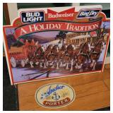 2 beer signs - tin Anchor & Budweiser (cardboard)