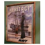 Framed navy poster - hanging in kitchen stairway