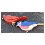 2 wooden birds yard ornaments