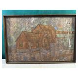 Rustic wood art - water mill approx 16ï¿½x25ï¿½