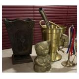 brass Bear bank, vase, ice bucket, horse