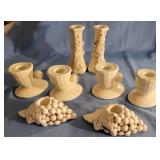 Red wing pottery candleholders, 2 miscellaneous