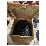 Carrying case of 45 records including Elvis, Rick