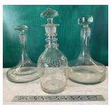 3 decanters - 1 is chipped