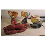 4 figural planters - panther, squirrel, etc