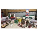 tub full of Christmas ornaments, figures, dept56,