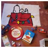 Box Snoopy items - hook rug, toothbrush holder,