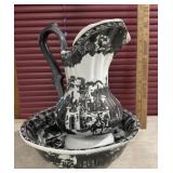 Grey and white pitcher and bowl