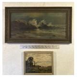 2 nice paintings on board - crashing wave &