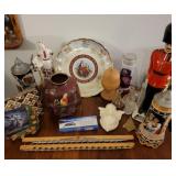 Hodgepodge of items - steins, bottle, tie rack,