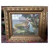 Victorian pastoral print in nice gilded frame