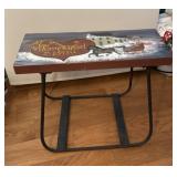 Iron and wood hand painted stool 22x9x18