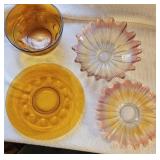 4 pieces, Vintage amber thumbprint,carnival glass
