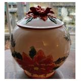 Poinsettia cookie jar In the box.