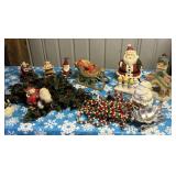 tub of Christmas garland beads, candy dishes,