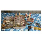 tub of early Christmas ornaments, early Snoopy,