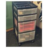 4-dr plastic office supply cabinet with contents
