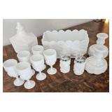 Milk glass, vase,covered candy dish, cracker dish.