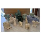 Signed salada pottery and bird planters