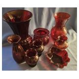 Anchor Hocking and ruby red vases and misc.