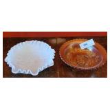 2 windmill bowl - Carnival and milk glass