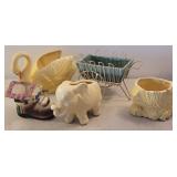 5 pottery planters - elephant, swan, etc