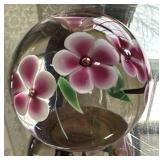 Signed Pink floral paperweight - lovely