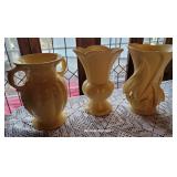 3 yellow McCoy vases