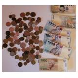 Foreign coins & currency - money