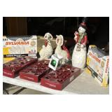 snowman, Christmas ducks, ornaments, lights