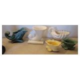 Box pottery vases - McCoy, etc - cornucopias+