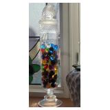Tall apothecary jar with marbles - couple chips