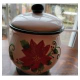 Cookie jar poinsettia design in box.