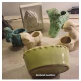 6pcs pottery - lambs, bunny, Hull praying hands,