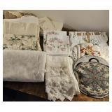 2 curtain panels 32W X 72L, card table cover, 4