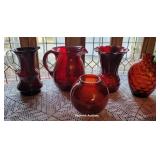 5pcs Ruby red - vases, and pitchers