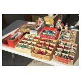 antique Christmas ornaments, penguins, harps,