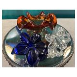 Art glass bowl & flowers - bowl has damage