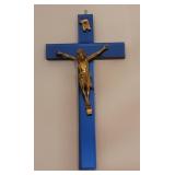 Blue mirrored art deco crucifix - Aprx 17"