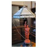 Figural slag glass table lamp - Aprx 37"